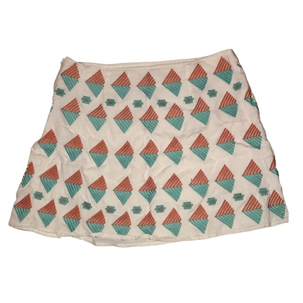 THML White Orange & Turquoise Embroidered Skirt